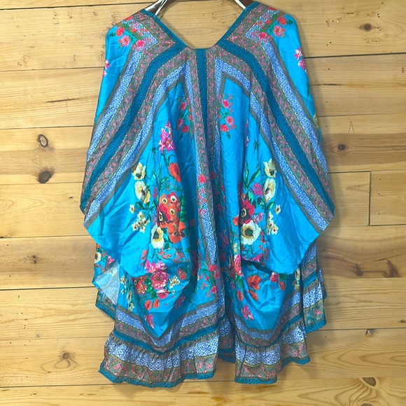 NWT Umgee boho turquoise silky floral kimono swim cover wrap poncho ruana XL 1X - Picture 15 of 16